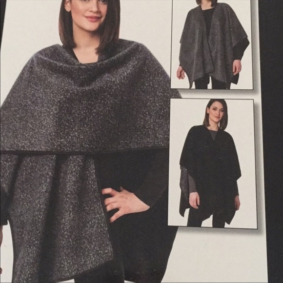 Ike Behar Reversible Open Poncho Shawl - Picture 2 of 7